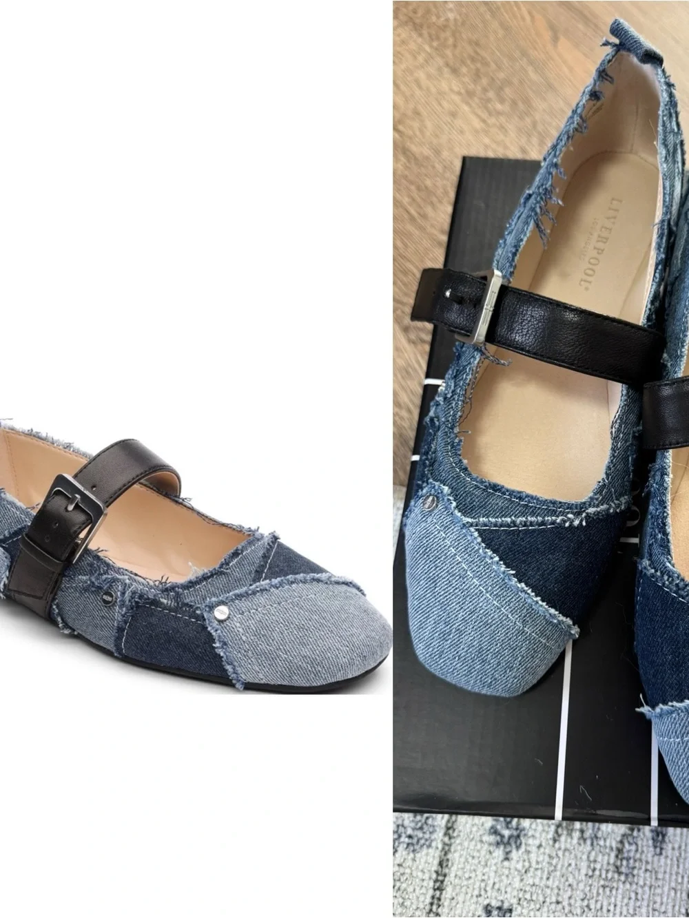 Liverpool Los Angles Patchwork Denim Maryjane Ballet Flats NIB - Picture 1 of 9